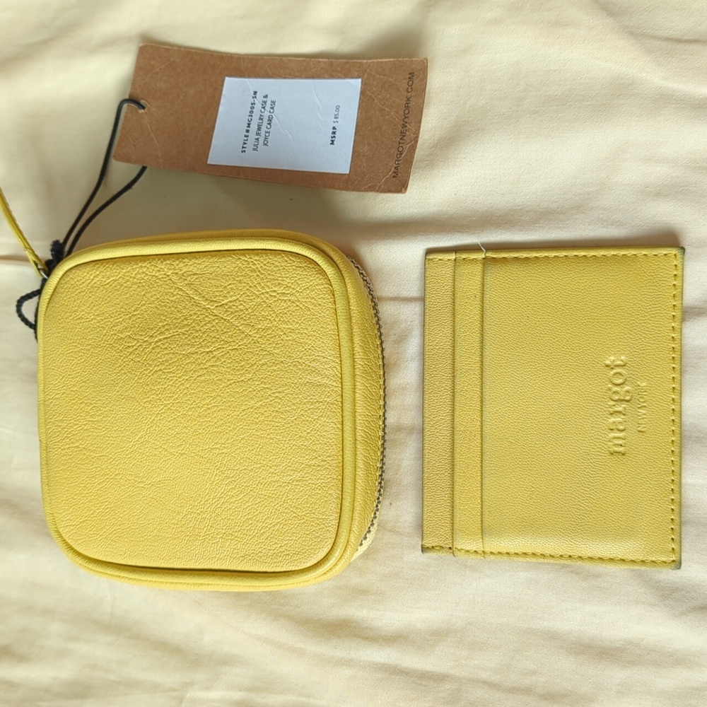 Margot yellow leather jewelry case and card case.